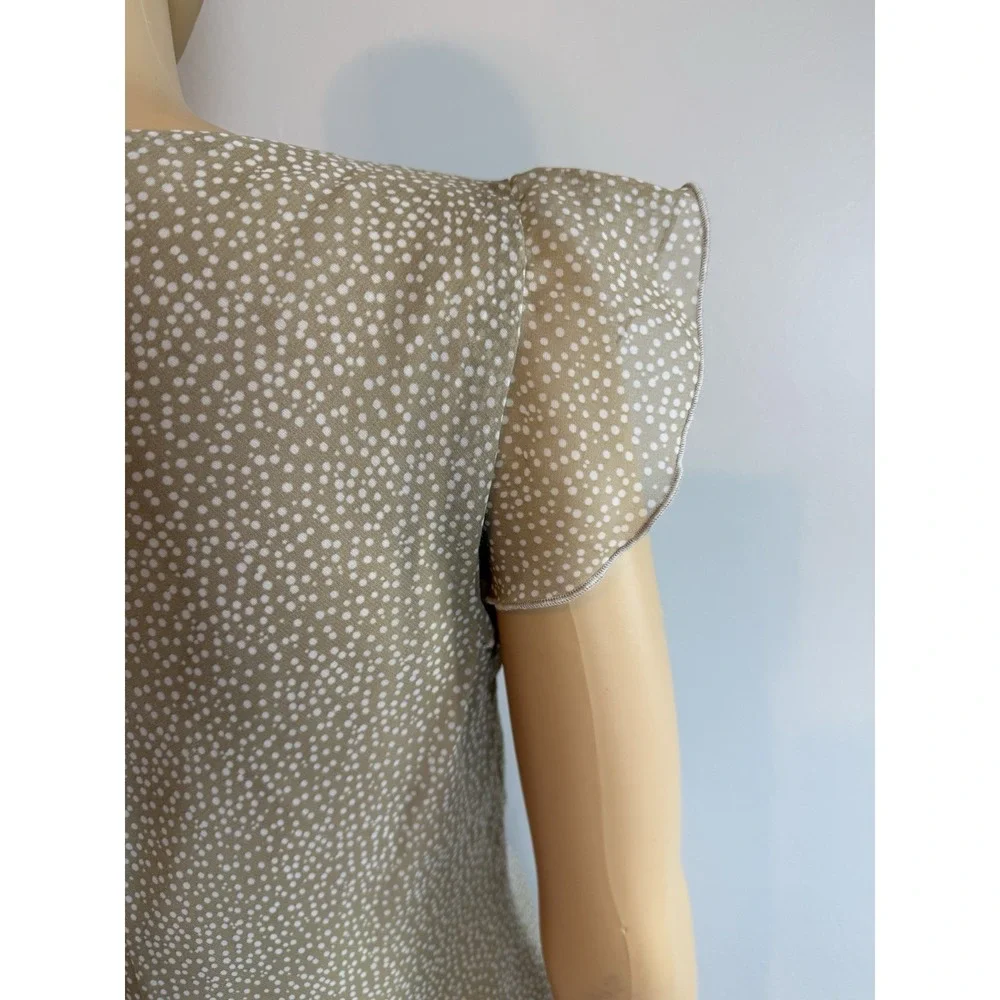 Vintage 90s Y2K FLP Beige Polka Dot Empire Waist Chiffon Prairie Midi Dress 8